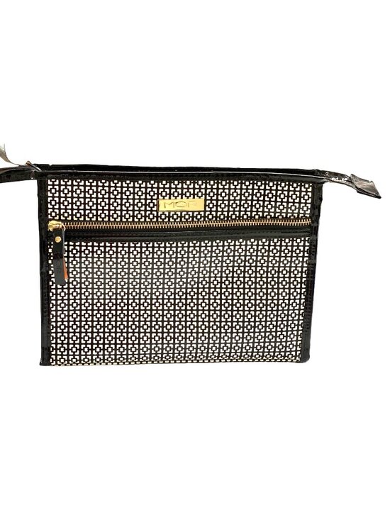 Mor Handbags - Mor Black & White Geometric Pattern Zip-Up Makeup Bag